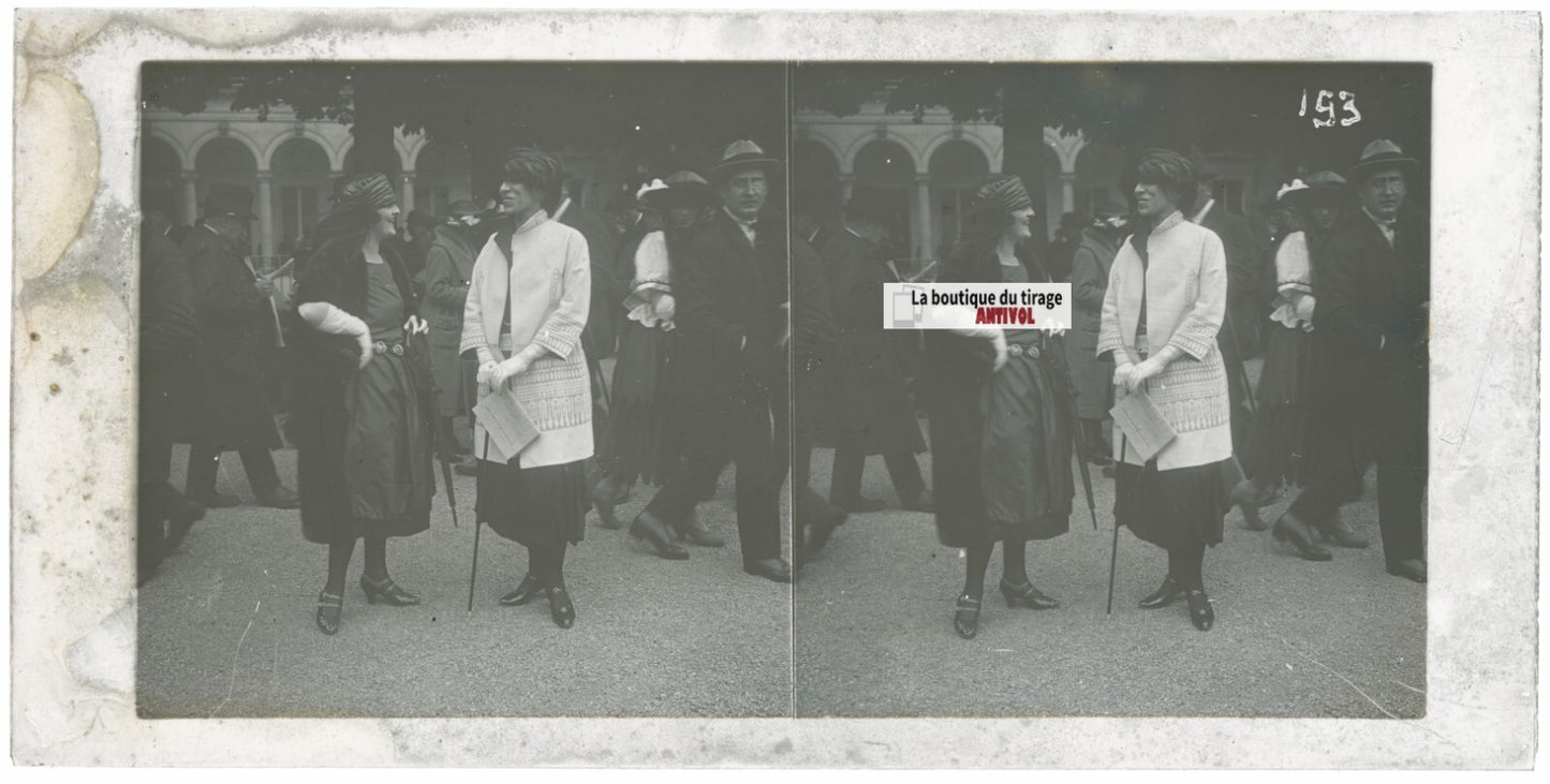 Jour de course, Longchamp, Paris, plaque verre stéréoscopique, positif 8,5x17 cm