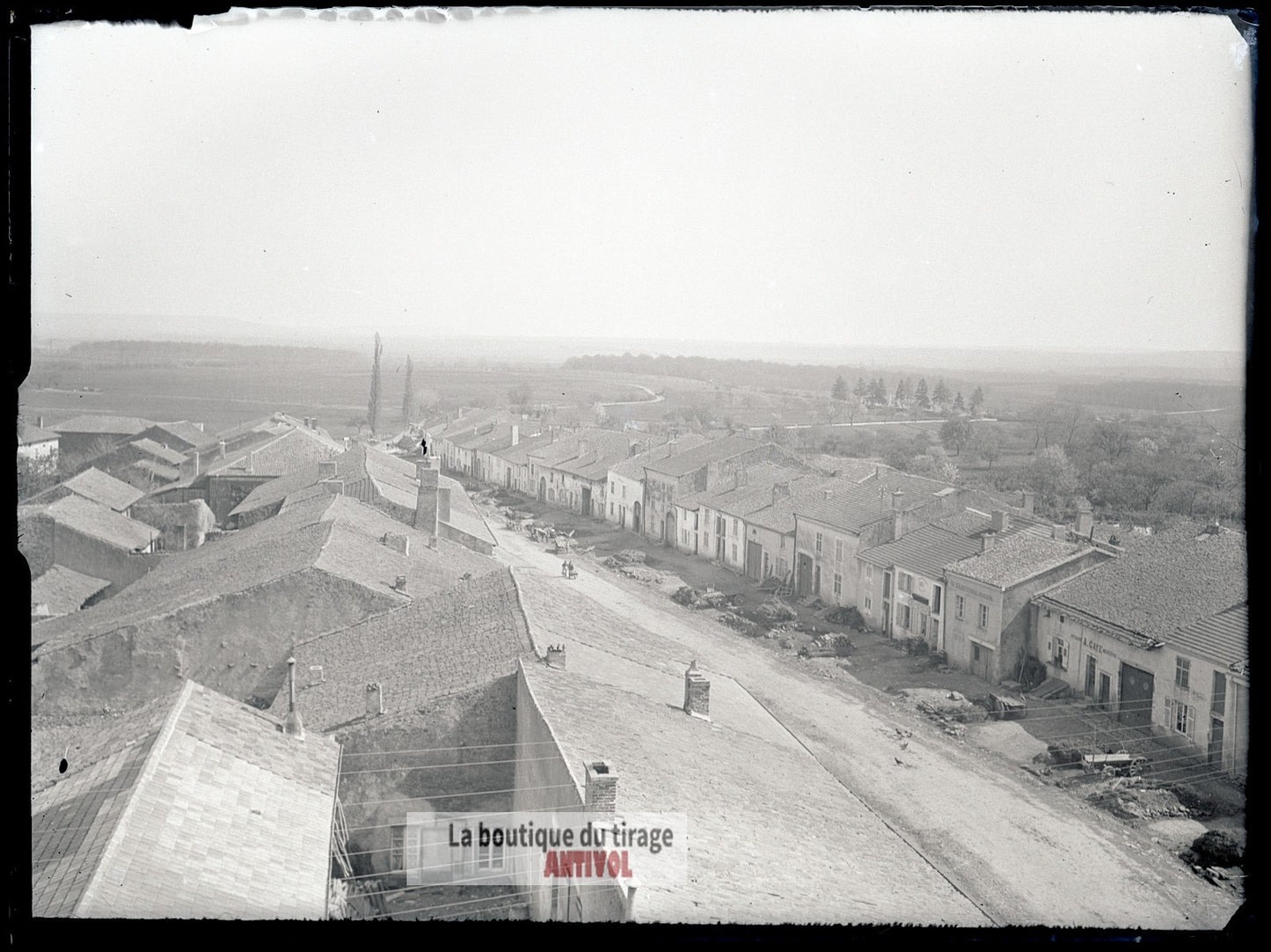 Rue, village France, plaque verre, photo ancienne, négatif 9x12 cm