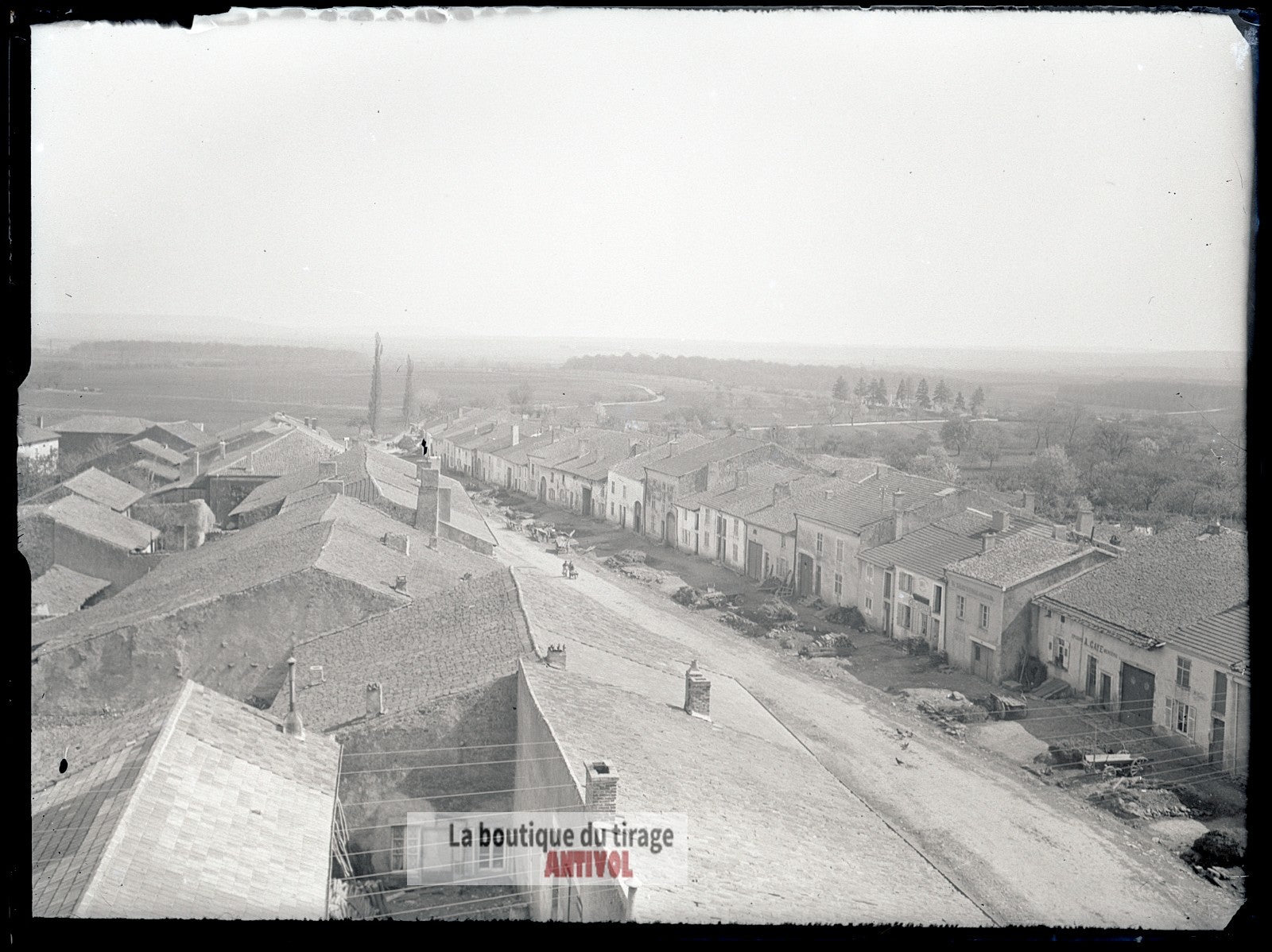 Rue, village France, plaque verre, photo ancienne, négatif 9x12 cm