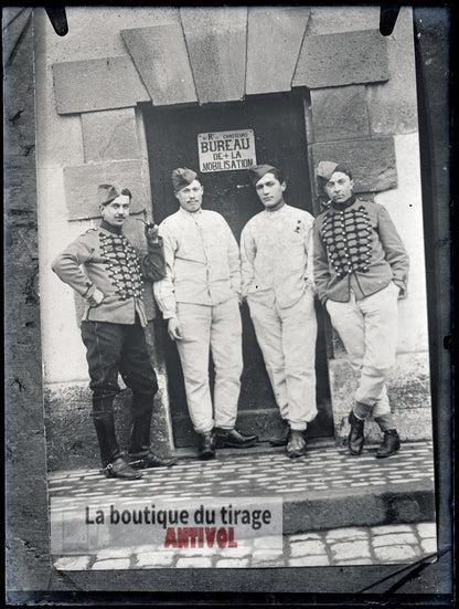 10ᵉ régiment de chasseurs, plaque verre, photo ancienne, négatif 9x12 cm