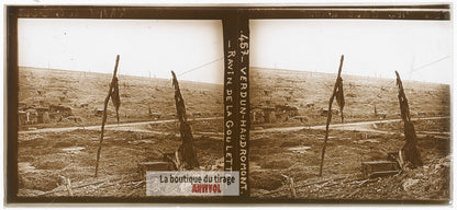 Verdun, Haudromont, Goulette, WW1, plaque verre photo ancienne stéréo 6x13 cm