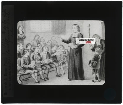 Saint Jean-Baptiste de La Salle, dessin, plaque de verre, positif 8,5x10 cm