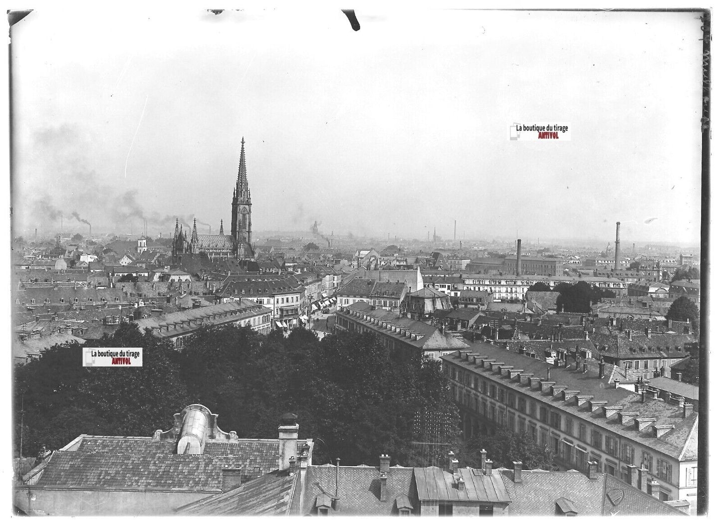 Plaque verre photo ancienne positif noir & blanc 13x18 cm Mulhouse Panorama