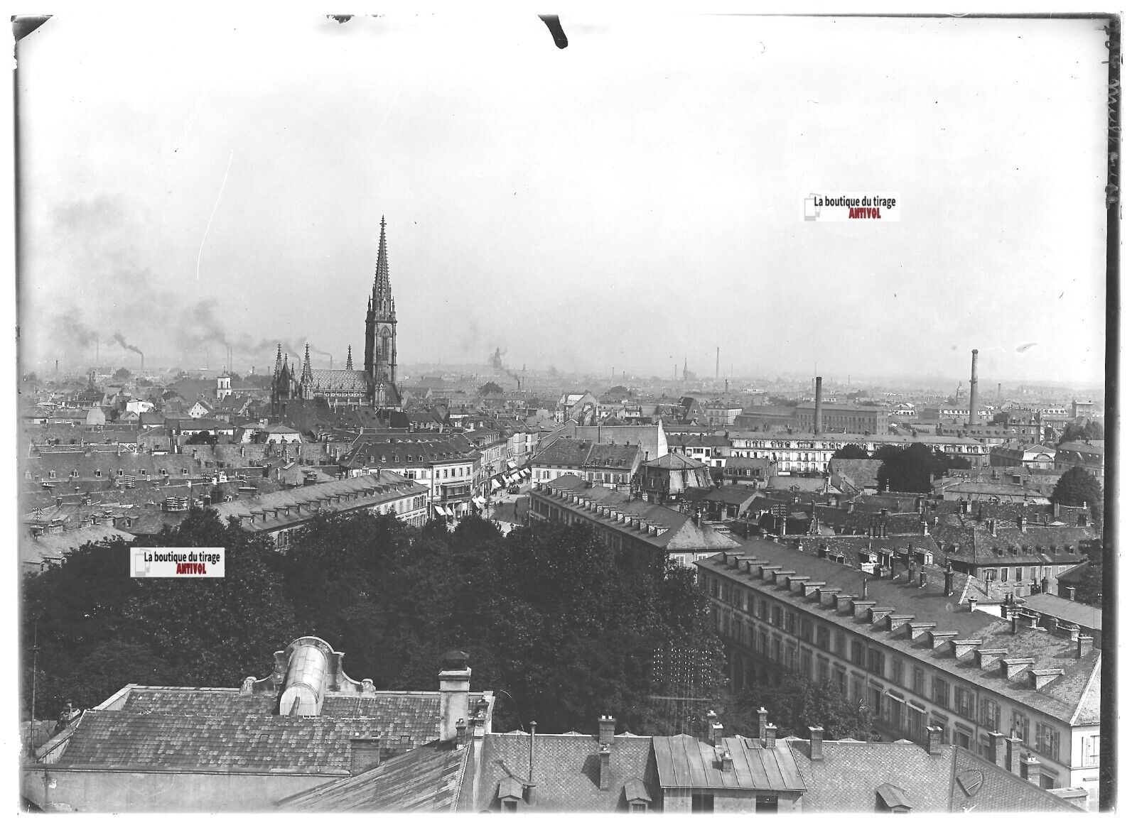 Plaque verre photo ancienne positif noir & blanc 13x18 cm Mulhouse Panorama