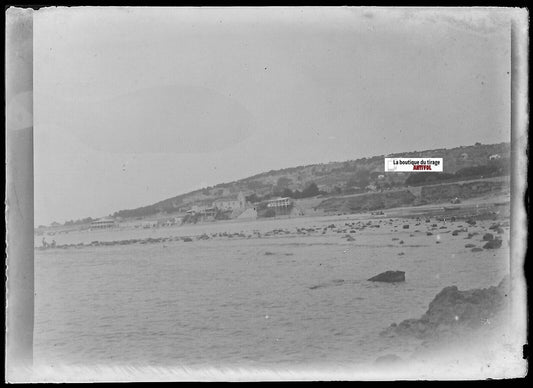 Sète, mer, France, Plaque verre photo ancienne, négatif noir & blanc 6x9 cm