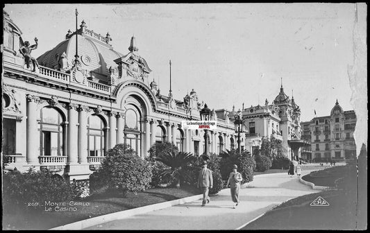 Plaque verre, photo négatif noir & blanc 9x14 cm, Monte-Carlo Monaco, casino