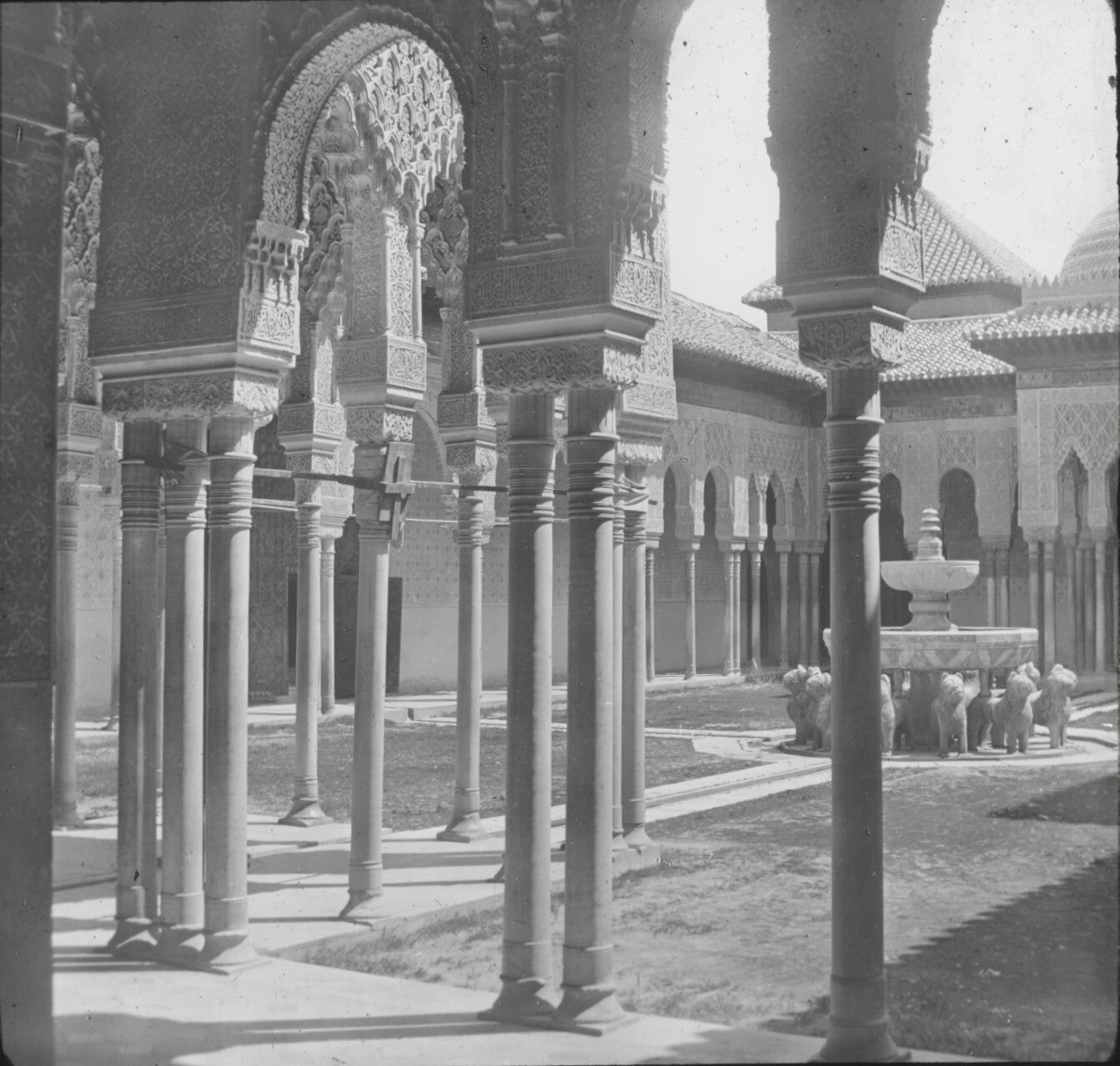 Grenade, Alhambra, Cour des Lions, photo plaque de verre, positif 8,5x10 cm