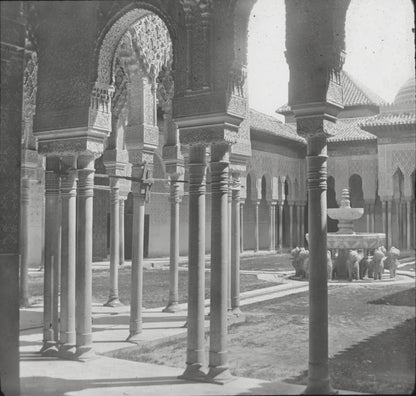 Grenade, Alhambra, Cour des Lions, photo plaque de verre, positif 8,5x10 cm