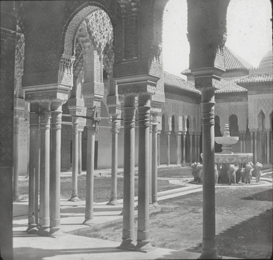 Grenade, Alhambra, Cour des Lions, photo plaque de verre, positif 8,5x10 cm