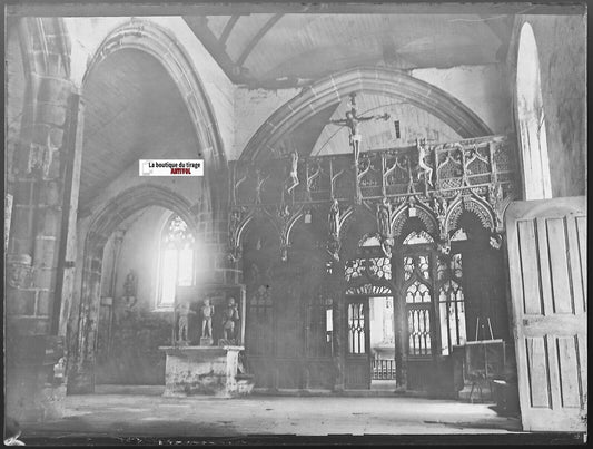 Chapelle Saint-Fiacre Faouët, Plaque verre photo, négatif noir & blanc 9x12 cm