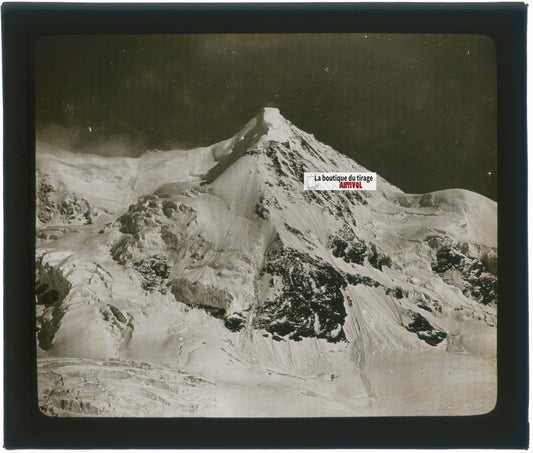 Alpes suisses, montagne, photo plaque de verre, noir & blanc, positif 8,5x10 cm