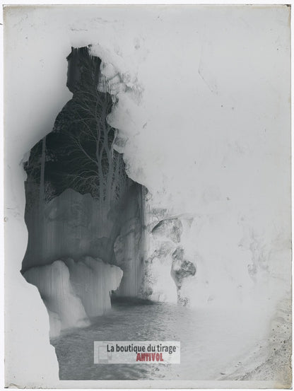 Cascade du bois de Boulogne Paris, plaque verre, photo ancienne, négatif 9x12 cm