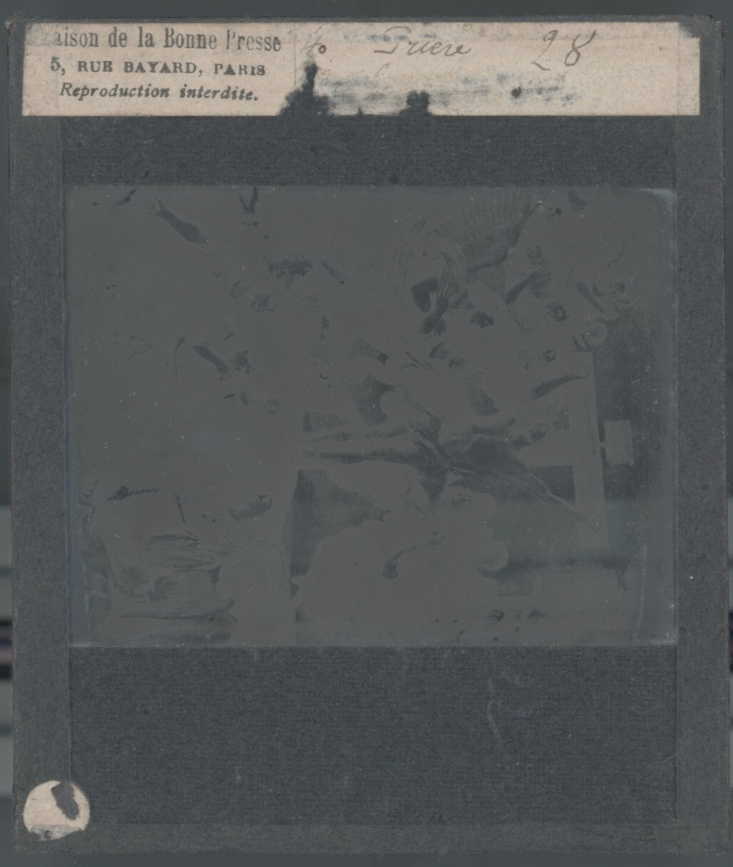 Scène religieuse, religion, dessin peinture, plaque verre, positif 8,5x10 cm