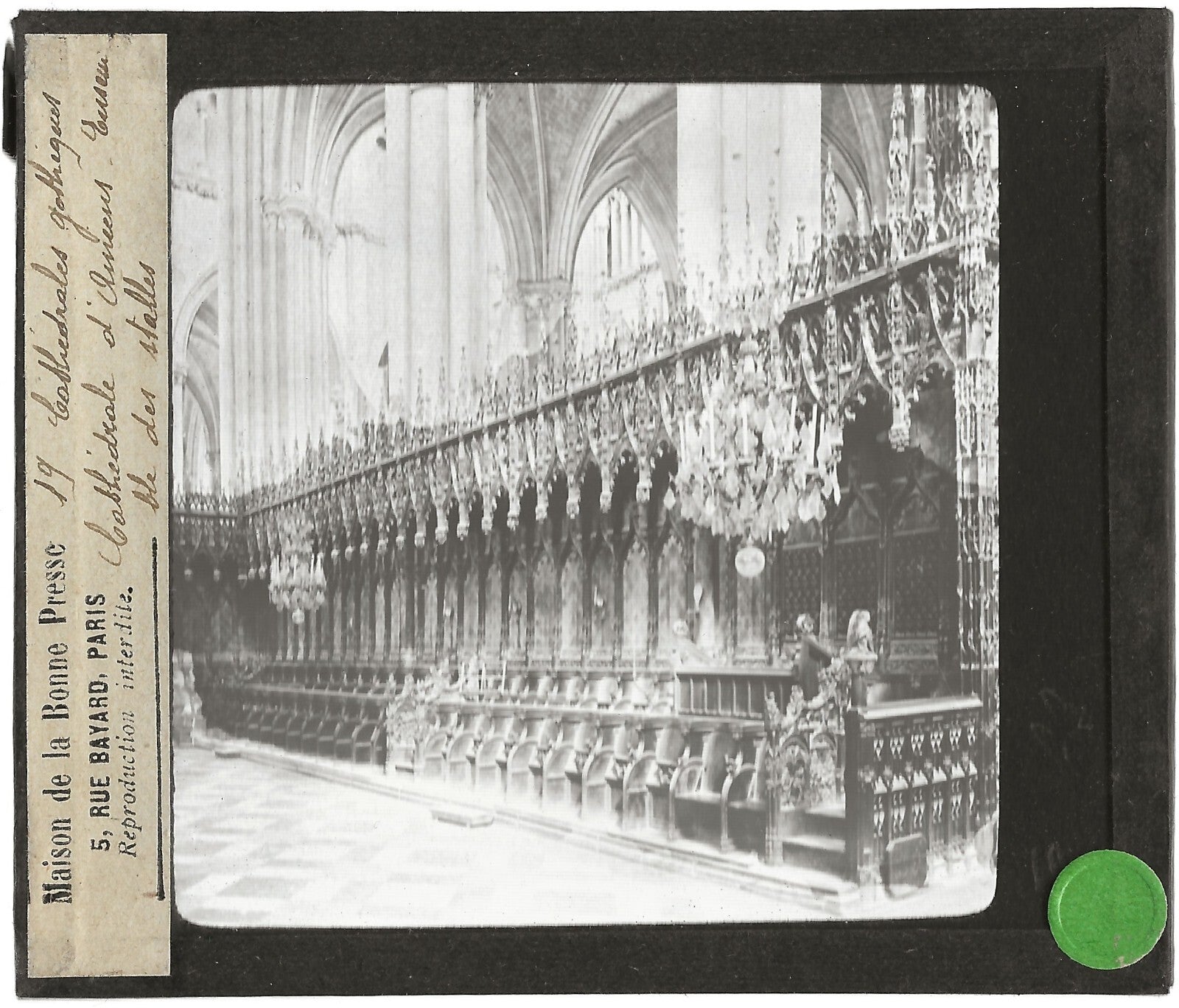 Stalles du Choeur, Amiens, photo ancienne plaque verre, positif 8,5x10 cm