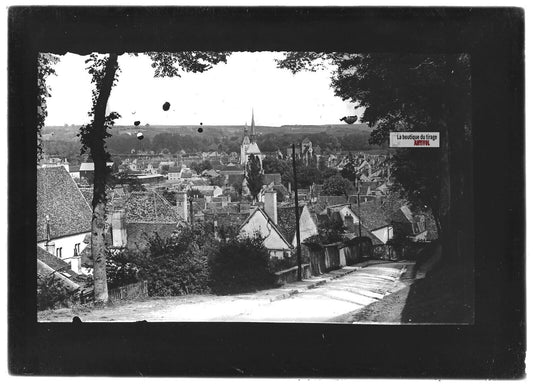 Plaque verre photo ancienne positif noir et blanc 13x18 cm village Provins