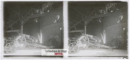 Artillerie, canons guerre WW1, plaque verre photo ancienne stéréo 6x13 cm