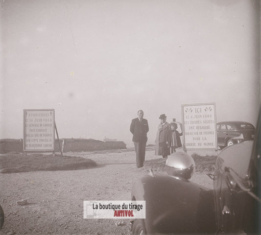Courseulles-sur-Mer, débarquement, plaque verre photo ancienne stéréo 6x13 cm