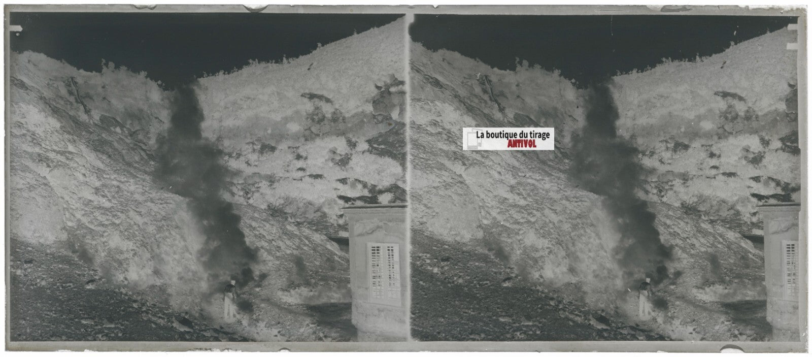 Montagne, homme, paysage, stéréo photo ancienne plaque verre, négatif 8x18 cm