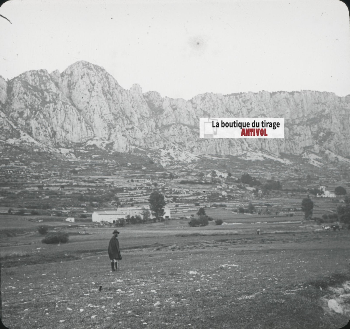 Séranon, paysage, falaise, photo ancienne plaque de verre, positif 8,5x10 cm