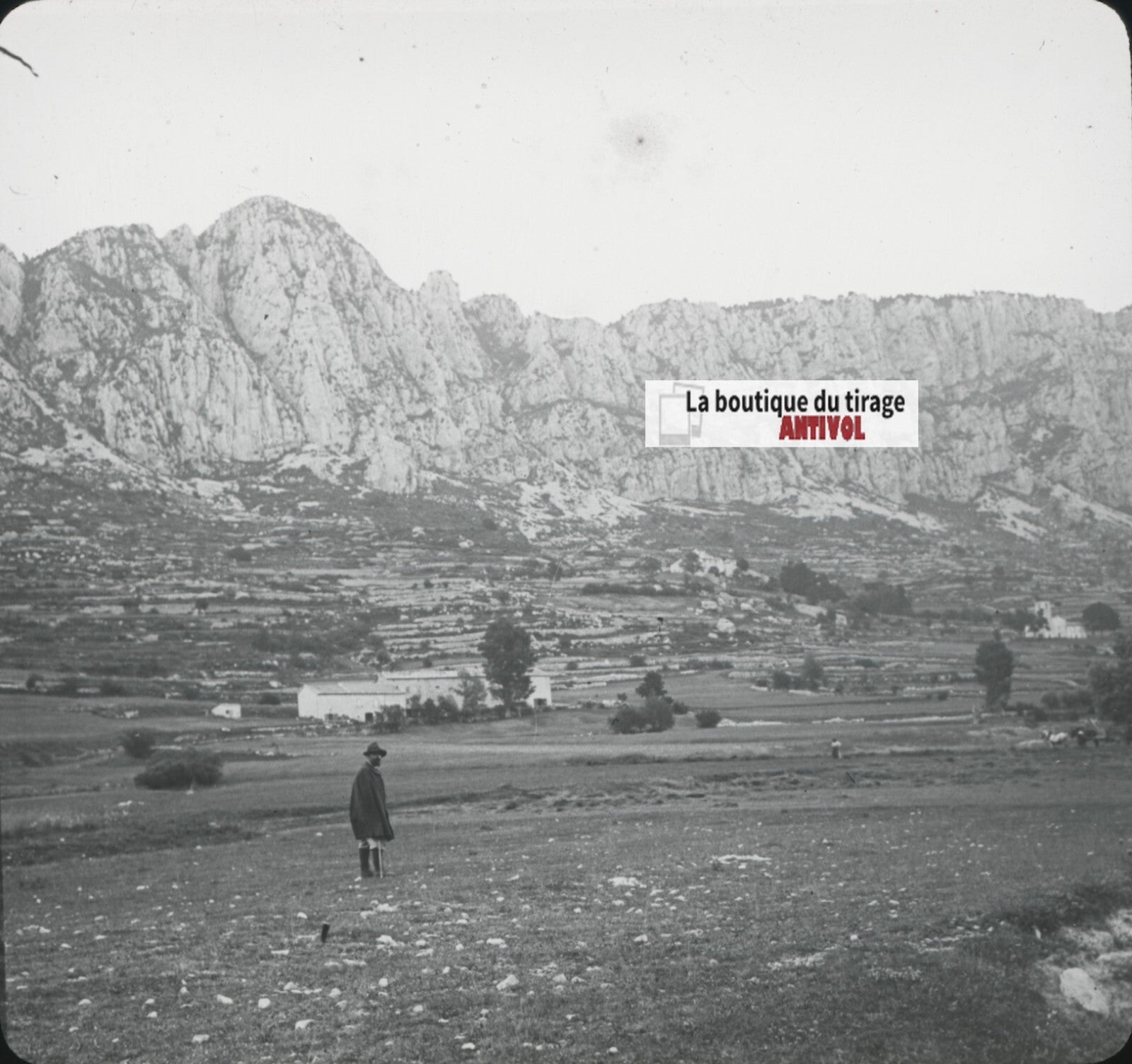 Séranon, paysage, falaise, photo ancienne plaque de verre, positif 8,5x10 cm