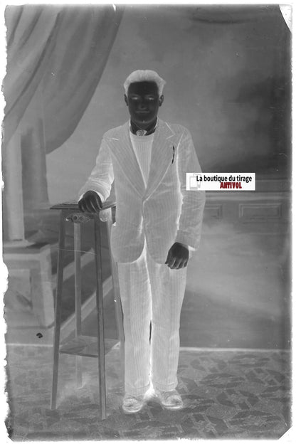 Homme personnage, Plaque verre photo ancienne, négatif noir & blanc 10x15 cm