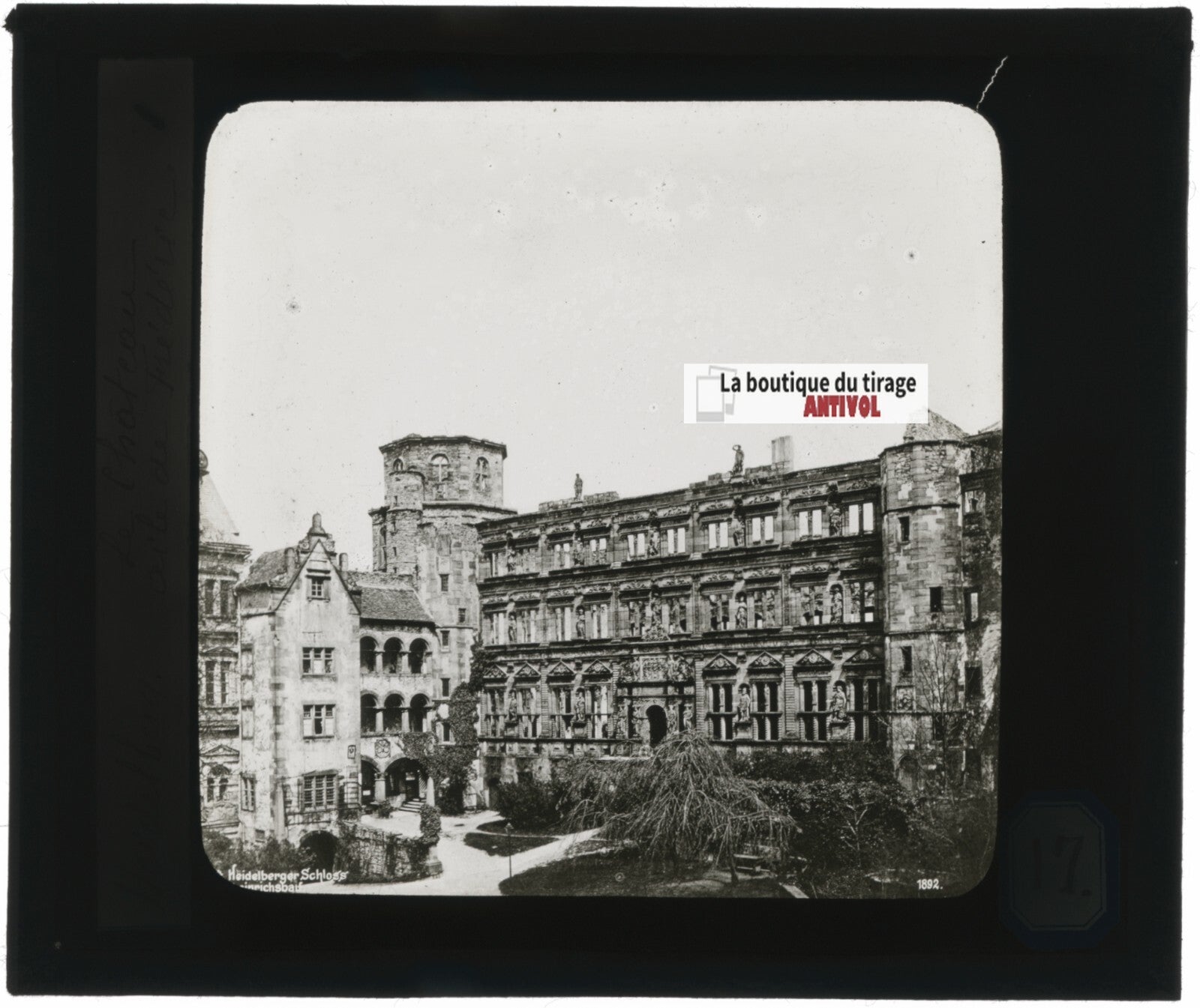 Château de Heidelberg, Allemagne, photo plaque verre, positif 8,5x10 cm