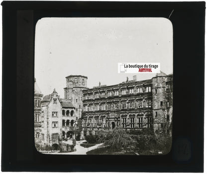 Château de Heidelberg, Allemagne, photo plaque verre, positif 8,5x10 cm