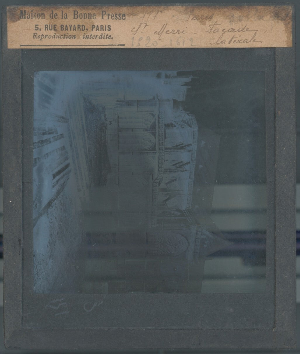 Église Saint-Merri, Paris, photo ancienne plaque verre, positif 8,5x10 cm