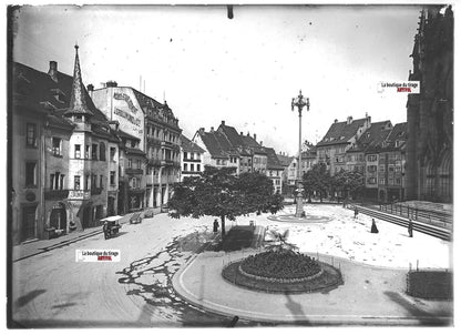 Mulhouse, voitures, soldats, photos plaque de verre, lot de 5 positifs 13x18 cm