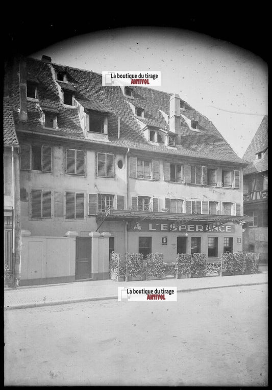 Plaque verre photo ancienne négatif noir et blanc 13x18 cm brasserie France