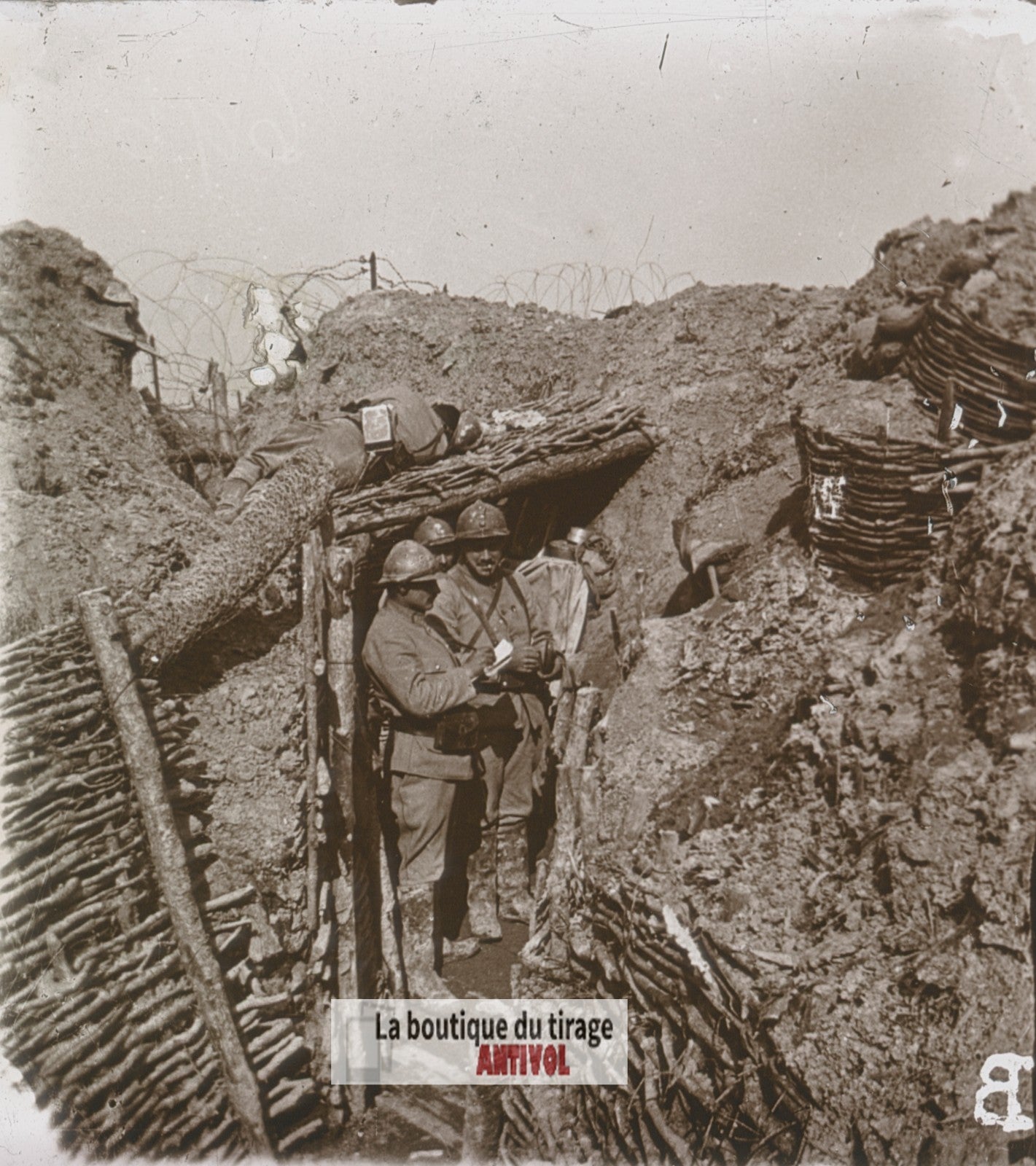 Arbre aux Vaches, tranchée guerre WW1, plaque verre stéréo, photo 4,5x10,7 cm