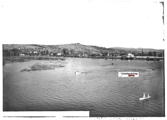 Plaque verre photo ancienne positif noir & blanc 13x18 cm Vichy, Allier pédalos