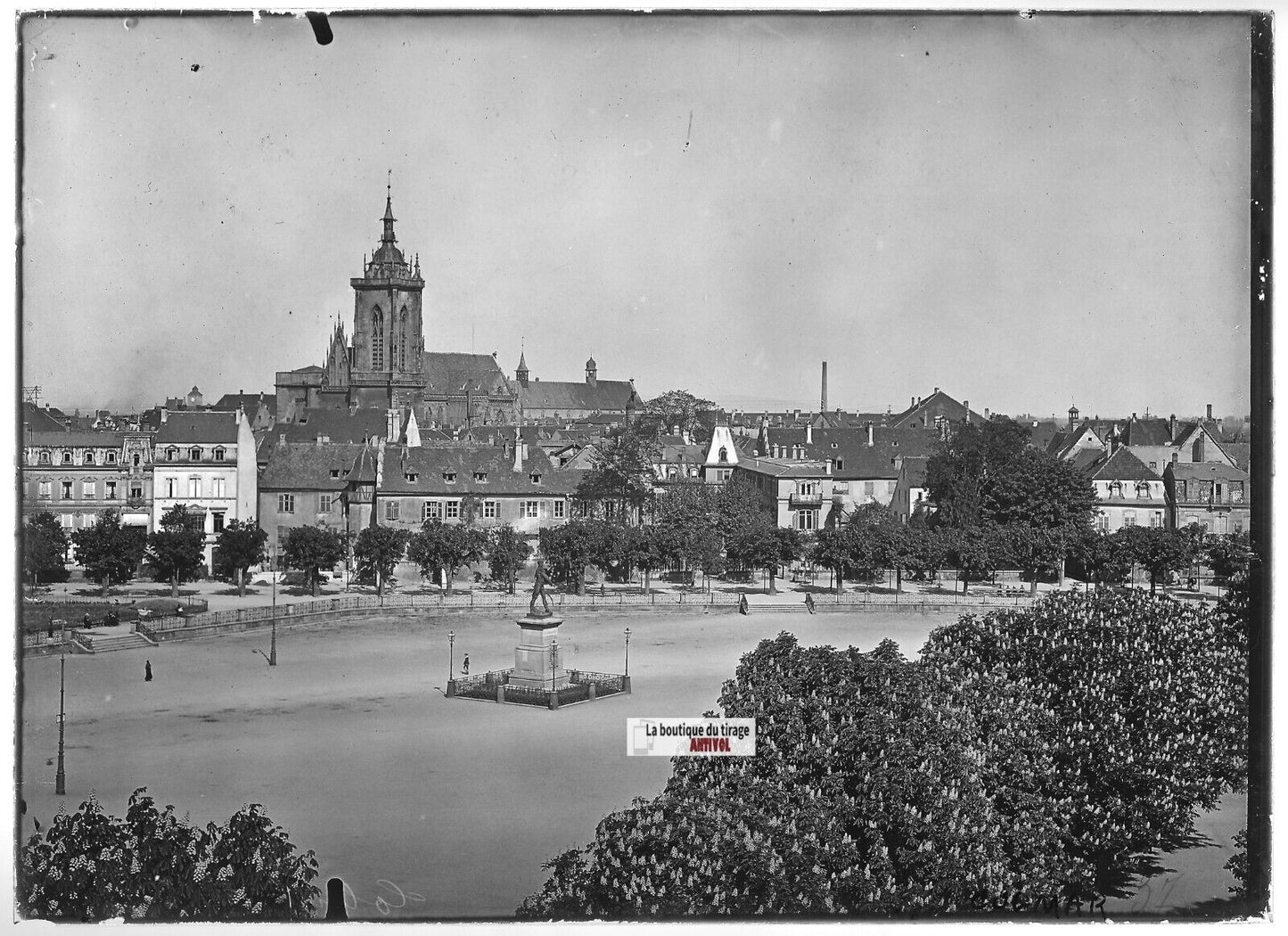 Plaque verre photo ancienne positif noir et blanc 13x18 cm Colmar place Rapp