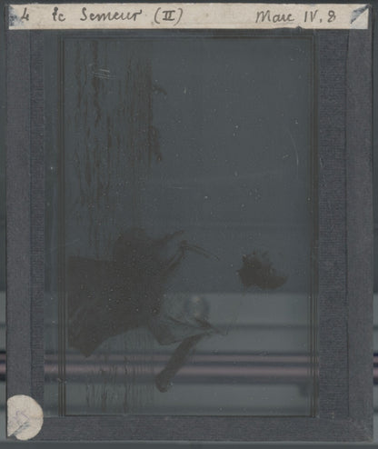 Marc, scène religieuse, dessin peinture plaque de verre, positif 8,5x10 cm