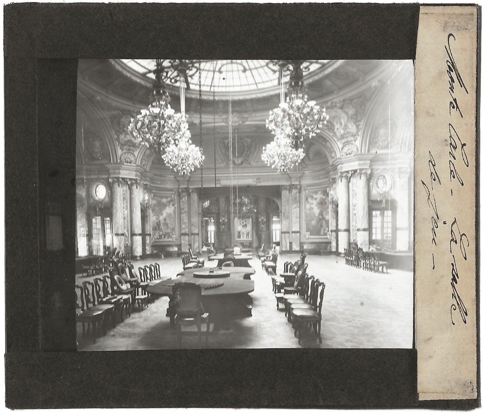 Monte-Carlo, salle de jeux, photo ancienne plaque de verre, positif 8,5x10 cm