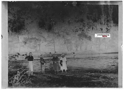 Rivière, eau, France, Plaque verre photo ancienne, négatif noir & blanc 6x9 cm