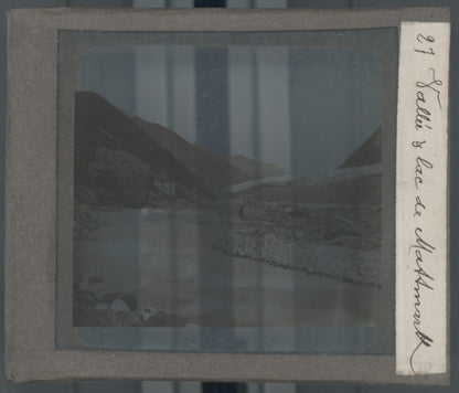 Lac, Mattmark, Suisse, photo plaque verre, noir & blanc, positif 8,5x10 cm