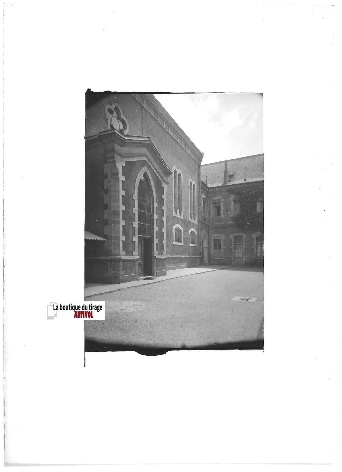 Plaque verre photo ancienne positif noir et blanc 13x18 cm Besançon école église