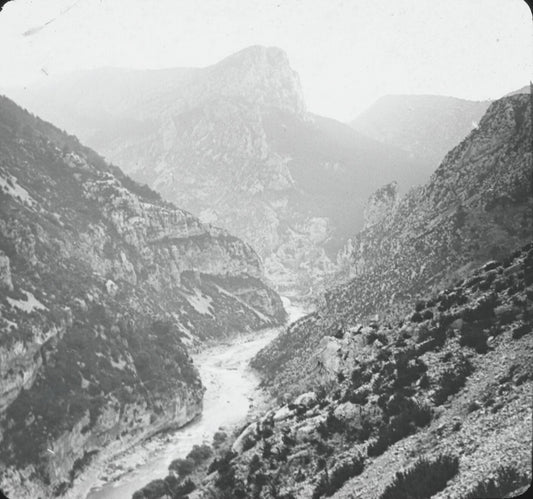 Gorges du Verdon, Rougon, photo ancienne plaque de verre, positif 8,5x10 cm