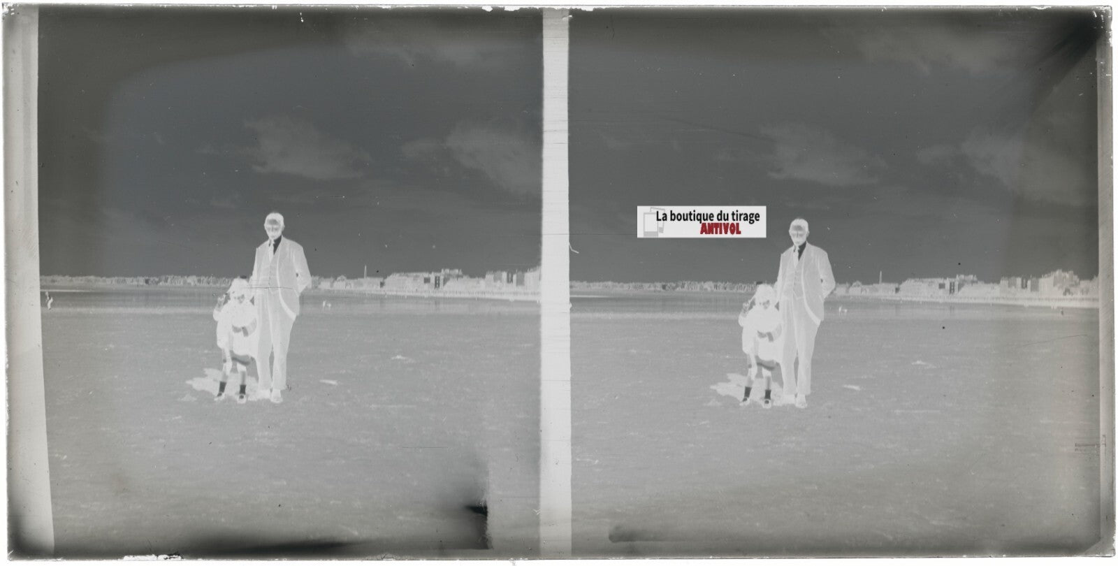 Bord de mer, Bretagne, stéréoscopie, photo plaque verre, négatif 9x18 cm