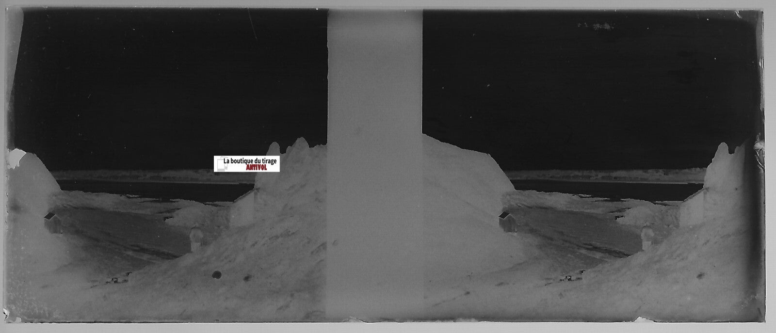 Mer, Océan, Plaque verre photo stéréoscopique, négatif noir & blanc 4,5x10,7 cm