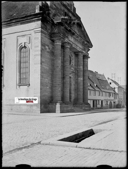 Rosheim, église Saint-Étienne, Plaque verre photo, négatif noir & blanc 9x12 cm