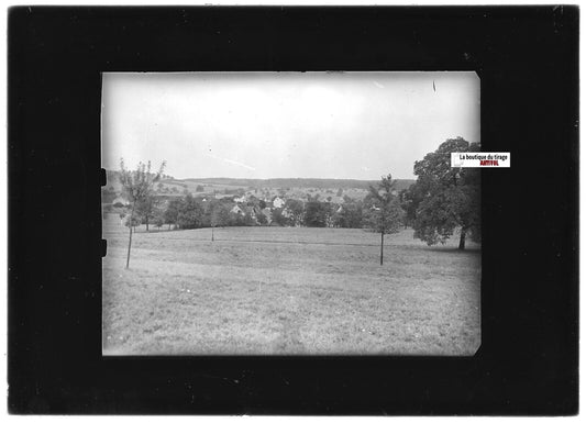 Plaque verre photo ancienne positif noir et blanc 13x18 cm village France rurale