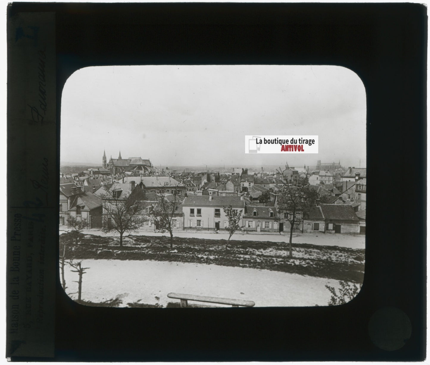 Reims, Marne, France, photo plaque verre, noir & blanc, positif 8,5x10 cm
