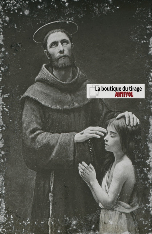 François d'Assise, dessin, plaque de verre, noir & blanc, positif 8,5x10 cm