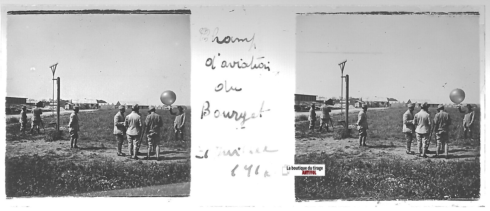 Le Bourget, soldat, Plaque verre stéréo, positif ancien noir & blanc 4,5x10,7 cm