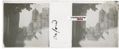 Christ Church, Oxford, Plaque verre stéréo, positif noir & blanc 4,5x10,7 cm