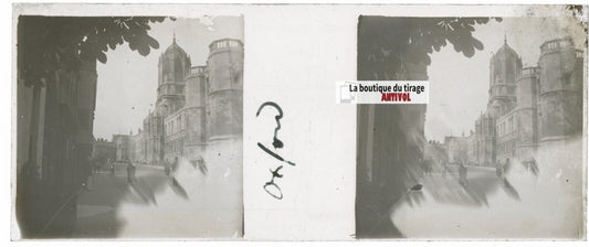 Christ Church, Oxford, Plaque verre stéréo, positif noir & blanc 4,5x10,7 cm