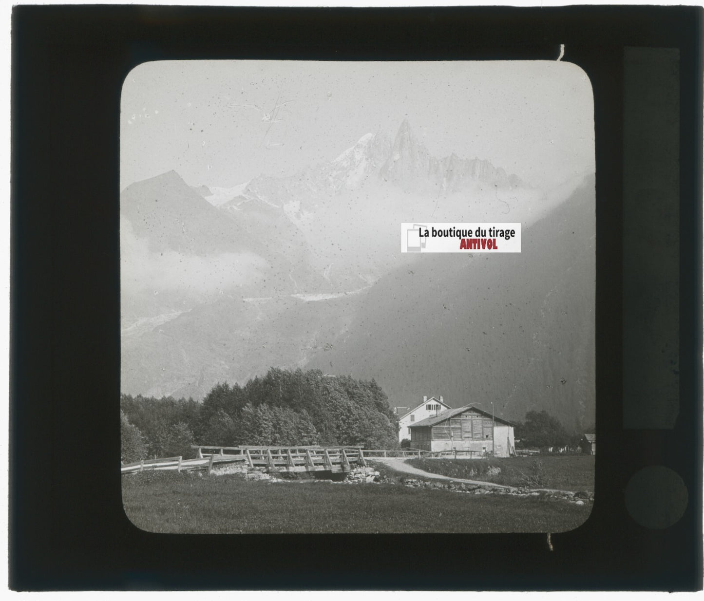 Les Praz de Chamonix, photo plaque de verre, noir & blanc, positif 8,5x10 cm