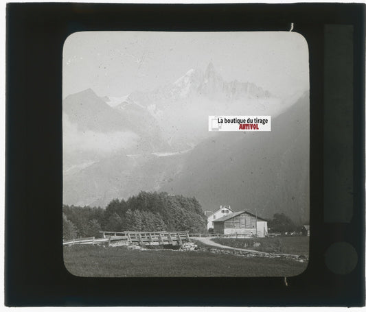 Les Praz de Chamonix, photo plaque de verre, noir & blanc, positif 8,5x10 cm